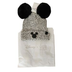 Disney x Love Your Melon Black Speckled Double Pom Beanie NWT